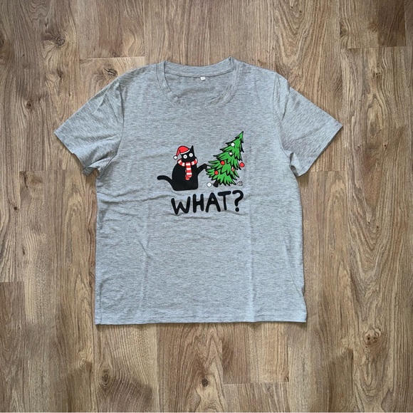 What Cat Christmas Tree T Shirt - Picture 1 of 6